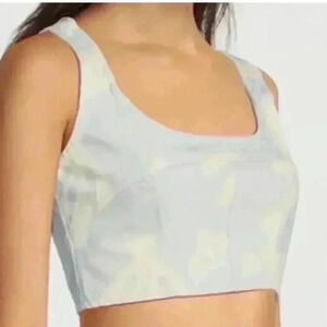 NEW Frame Women's Blue Printed Seamed Bustier Denim Cropped Tank Top Size M